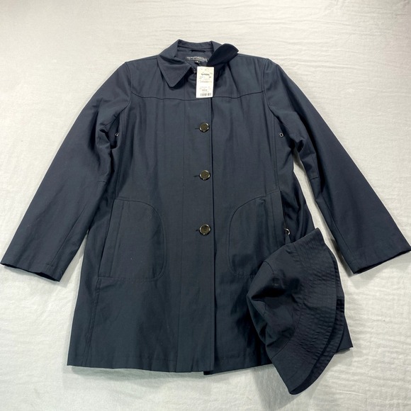 forecaster of boston Jackets & Blazers - Forecaster Boston Jacket Womens Small Blue Rain Coat Cap Lined Midi Dress Career